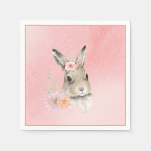 Cute Pink Floral Bunny Watercolor Baby Shower Napkins