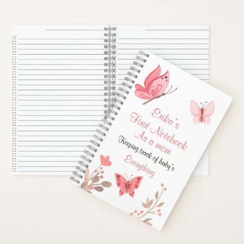Cute Pink Floral Butterflies Keep Track of Baby Notebook