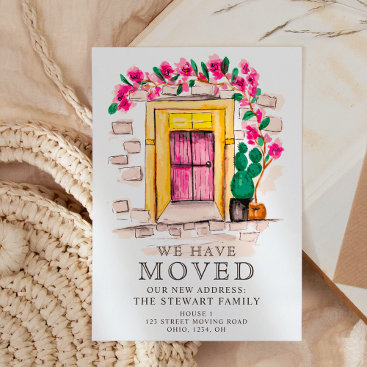 Cute pink floral cactus door new home moving announcement postcard