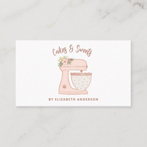 Cute Pink Floral Cake Mixer Bakery Business Card