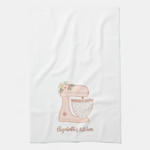 Cute Pink Floral Cake Mixer Bakery Chef Kitchen Towel