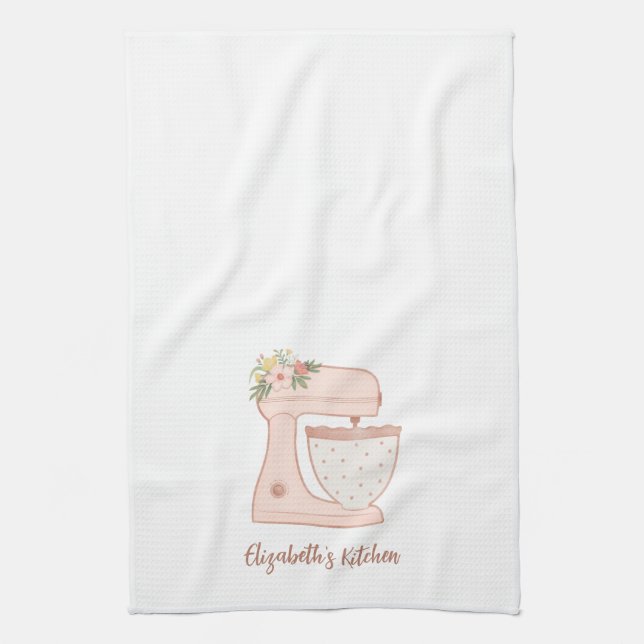 Cute Pink Floral Cake Mixer Bakery Chef  Kitchen Towel (Vertical)