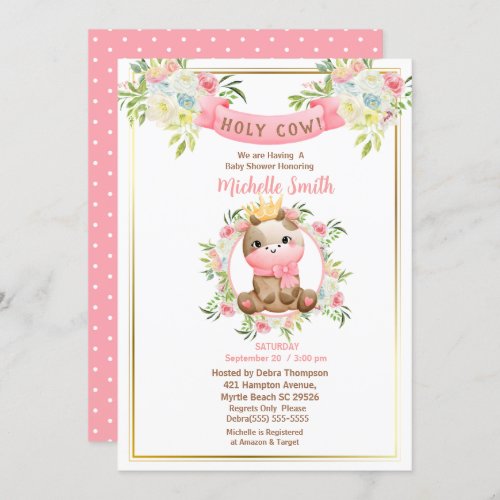 Cute Pink Floral Cow Baby Shower   Invitation