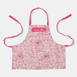 Cute Pink Floral Custom Name Girls Apron