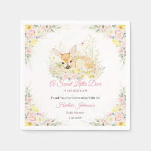 Cute Pink Floral Deer Baby Shower Napkins