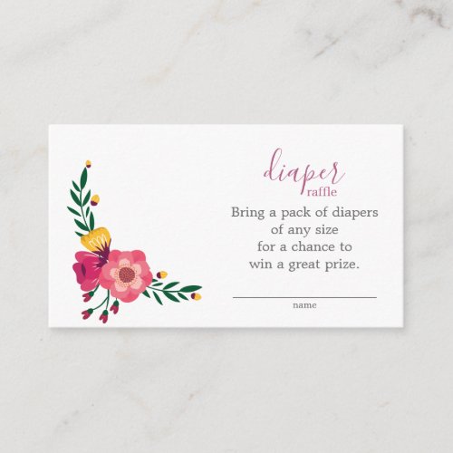 Cute Pink Floral Diaper Raffle Ticket Baby Shower Enclosure Card