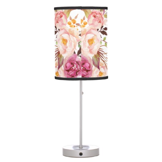 Cute Pink Floral Elephant Baby Girl Nursery Boho Table Lamp (Back)