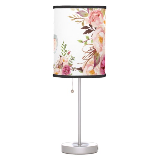 Cute Pink Floral Elephant Baby Girl Nursery Boho Table Lamp (Right)