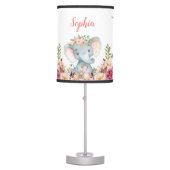 Cute Pink Floral Elephant Baby Girl Nursery Boho Table Lamp (Front)