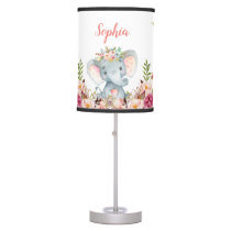 Cute Pink Floral Elephant Baby Girl Nursery Boho Table Lamp