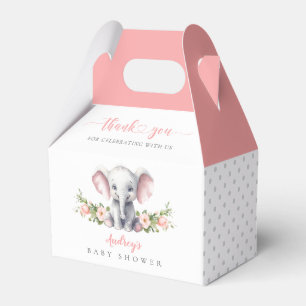 Cute Pink Floral Elephant Baby Girl Shower Favor Boxes