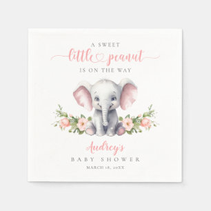 Cute Pink Floral Elephant Baby Girl Shower Napkins