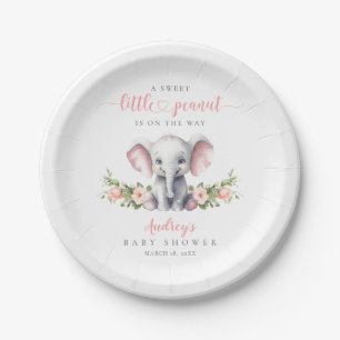 Cute Pink Floral Elephant Baby Girl Shower Paper Plates