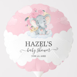 Cute Pink Floral Elephant Girl Baby Shower Balloon