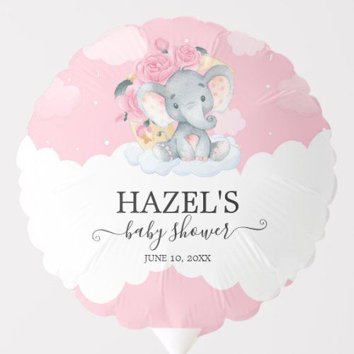 Cute Pink Floral Elephant Girl Baby Shower Balloon
