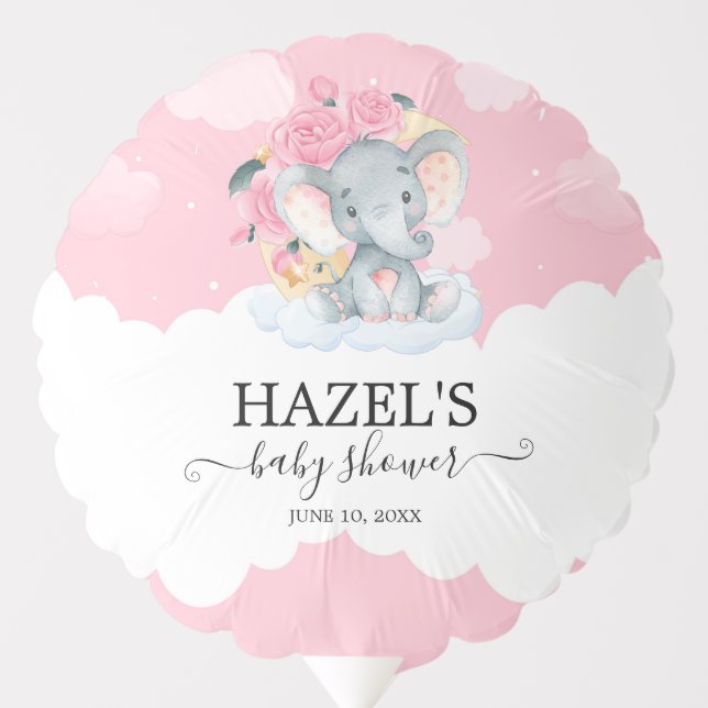 Cute Pink Floral Elephant Girl Baby Shower Balloon (Front)