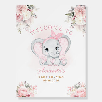 Cute Pink floral elephant girl baby shower welcome Foam Board