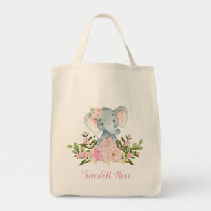 Cute Pink Floral Elephant Tote Bag Personalized