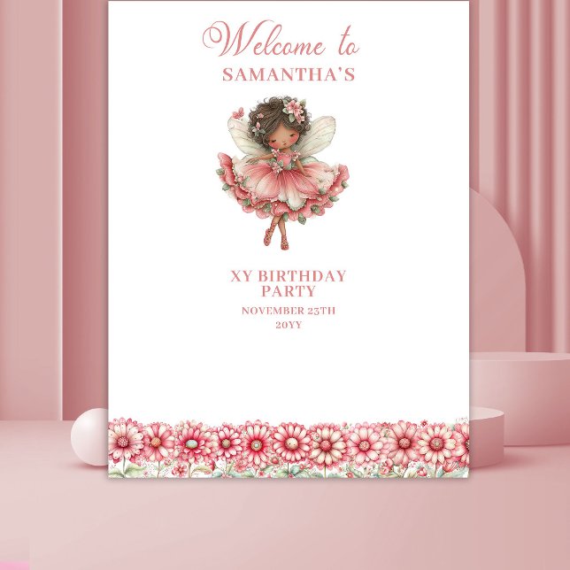 Cute Pink Floral Fairy 6th Birthday Backdrop (Cute Pink Floral Fairy 6th Birthday Backdrop)