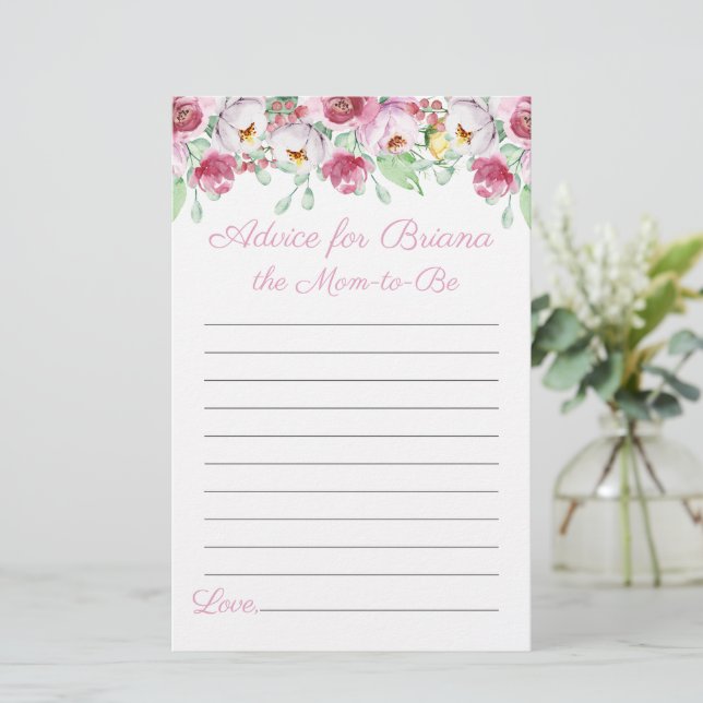 Cute Pink Floral Girl Baby Shower Games Advice (Standing Front)