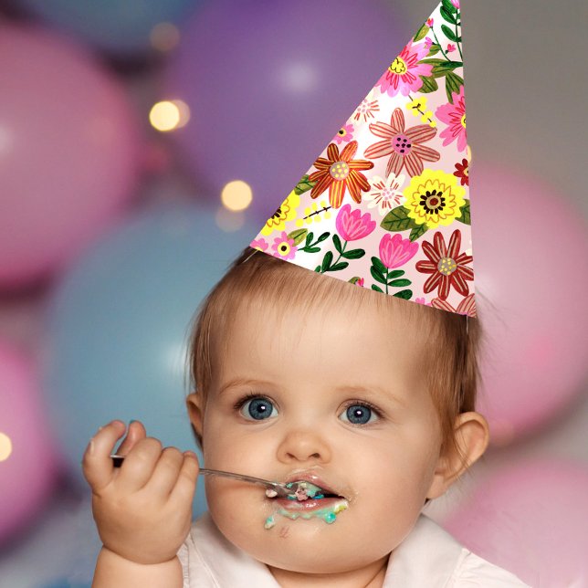 Cute Pink Floral Girl Birthday Party Hat (Cute Pink Floral Girl Birthday Party Party Hat)