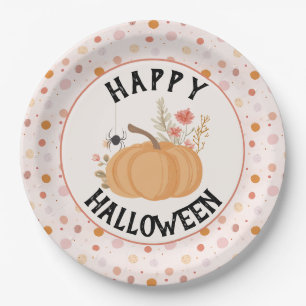 Cute Pink Floral Halloween Paper Plates