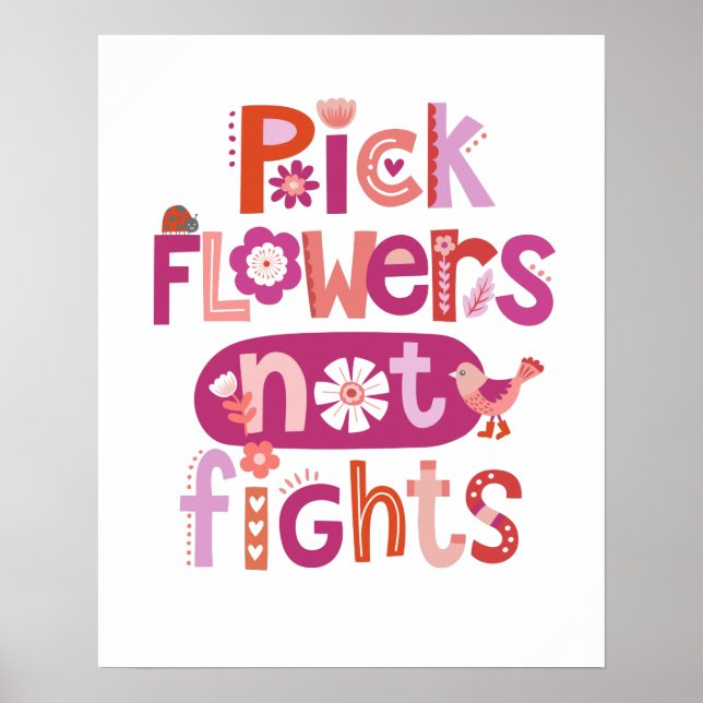 Cute Pink Floral Hand lettered Typography Quote Poster (Front)