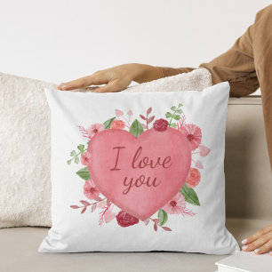 Cute Pink Floral Heart I love You Mom Mothers Day Throw Pillow