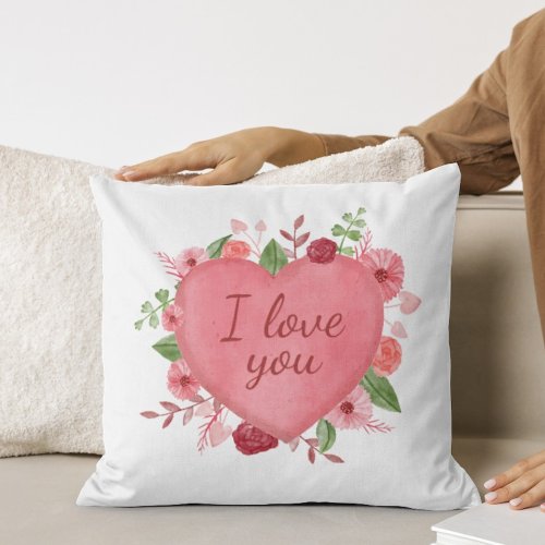 Cute Pink Floral Heart I love You Mom Mothers Day  Throw Pillow