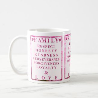 Cute Pink Floral Hearts & Lettering, Family Values