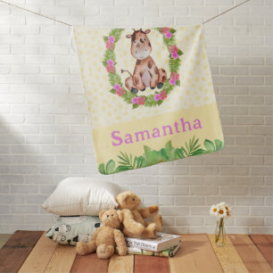 Cute Pink Floral Jungle Safari Baby Giraffe Baby Blanket