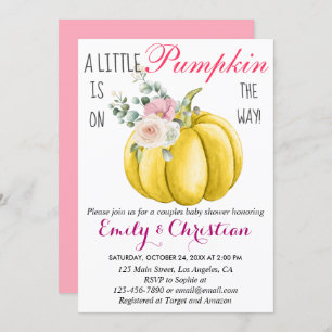 Cute Pink Floral Little Pumpkin Couple Baby Shower Invitation