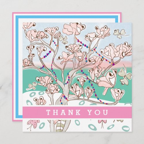Cute Pink Floral Magnolia Tree Flat Thank You Card