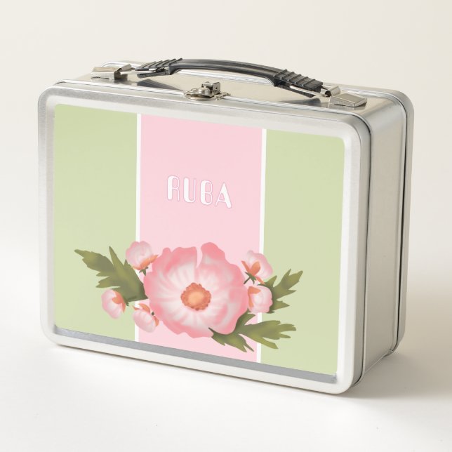 Cute pink floral Metal Lunchbox (Front)