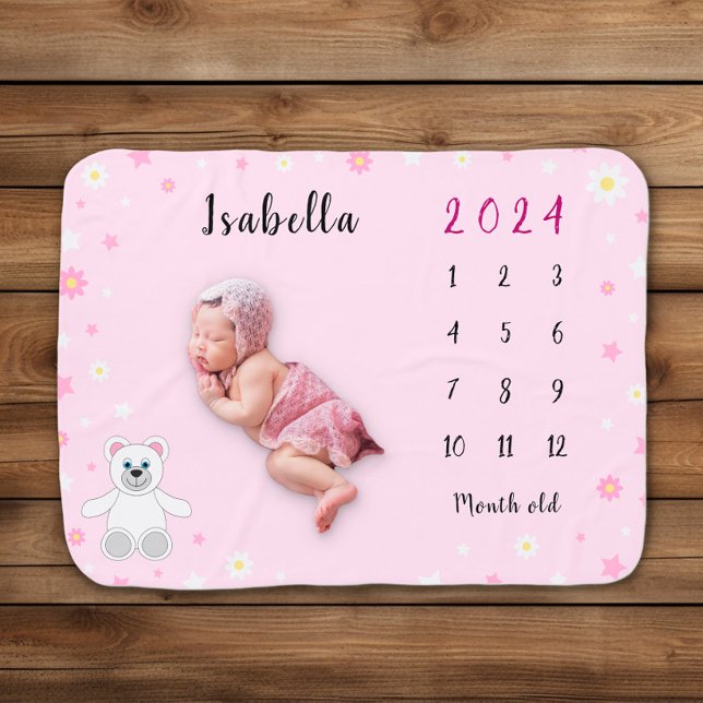 Cute Pink Floral Milestone Baby Blanket (Creator Uploaded)