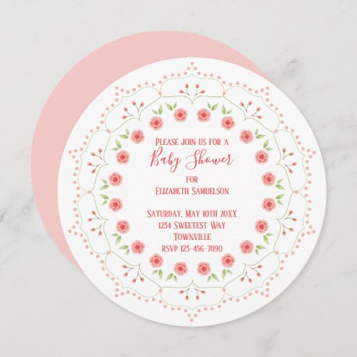 Cute Pink Floral Minimalist Calligraphy Wreath