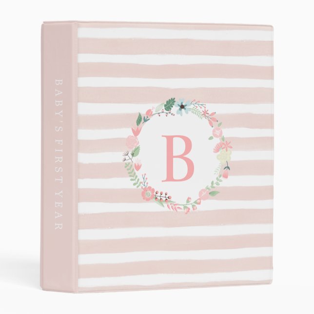 Cute Pink Floral Monogram Mini Binder (Front/Spine)