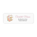 Cute Pink Floral Moon Girl Elephant Baby Girl Label at Zazzle