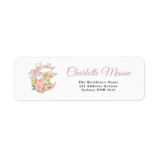 Cute Pink Floral Moon Girl Elephant Baby Girl Label