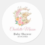 Cute Pink Floral Moon Girl Elephant Baby Shower Classic Round Sticker at Zazzle