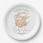 Cute Pink Floral Moon Girl Elephant Baby Shower Paper Plates at Zazzle