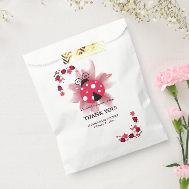 Cute Pink Floral Our Little Love Bug Baby Shower Favor Bag (Sealed)