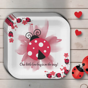 Cute Pink Floral Our Little Love Bug Baby Shower Paper Plates