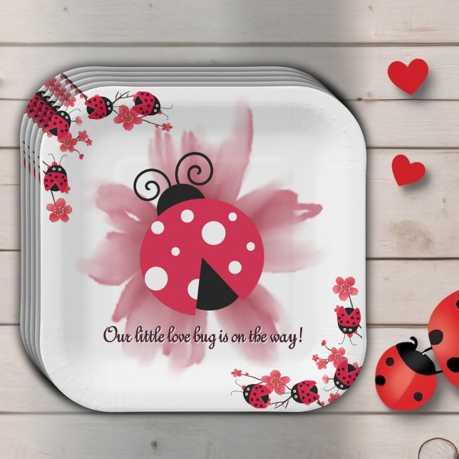 Cute Pink Floral Our Little Love Bug Baby Shower Paper Plates (Creator Uploaded)