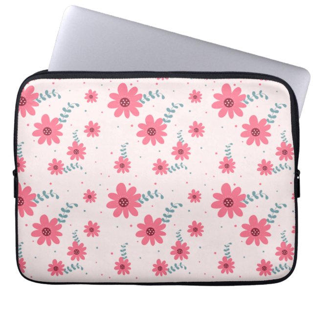 Cute Pink Floral Pattern | Daisy Flower Aesthetic  Laptop Sleeve (Front)