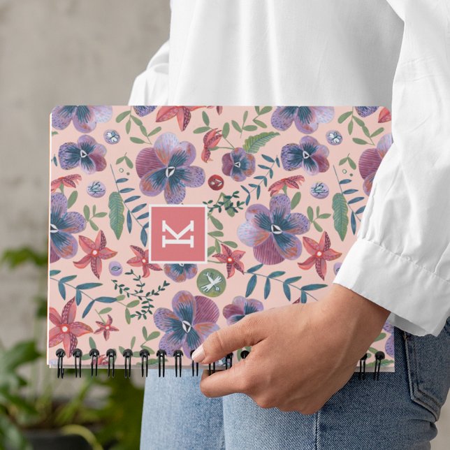 Cute Pink Floral Pattern Monogram Notebook (Cute Pink Floral Pattern Monogram Notebook)
