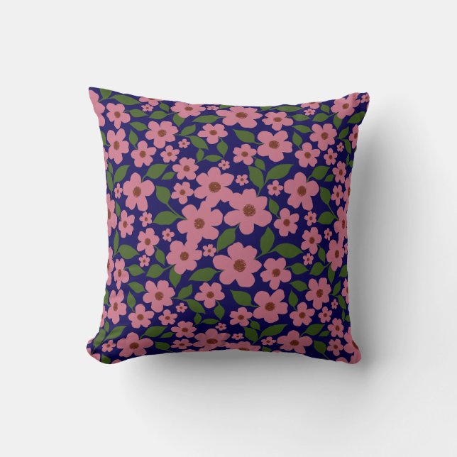 Cute pink floral pattern throw pillow (Front)