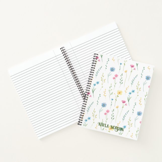 Cute Pink Floral  Personalized Monogram Notebook (Inside)