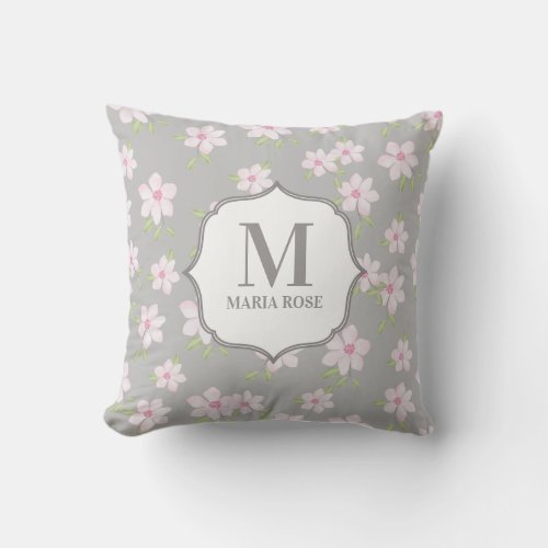 Cute Pink Floral Personalized  Throw Pillow