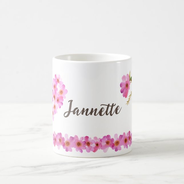 Cute Pink Floral Personalized Women Coffee Mug (Center)